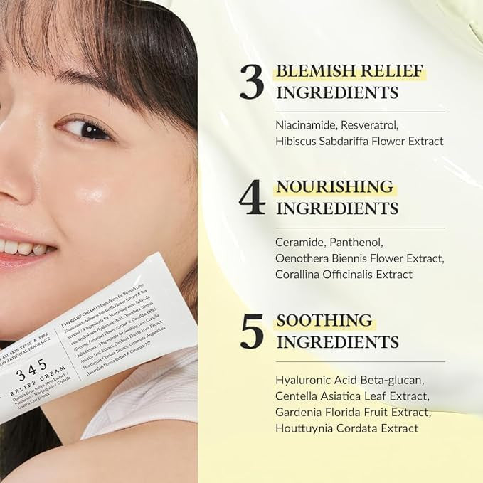 345 Relief Daily Face Moisturizer - Korean Skin Care Cream