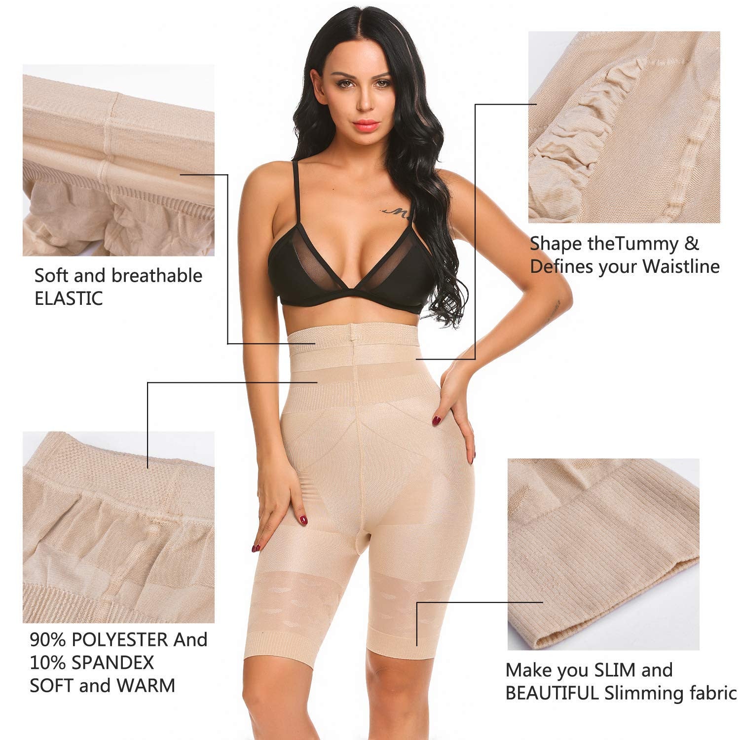 Skin Color High Waist Tummy Control Shapewear Shorts for Women