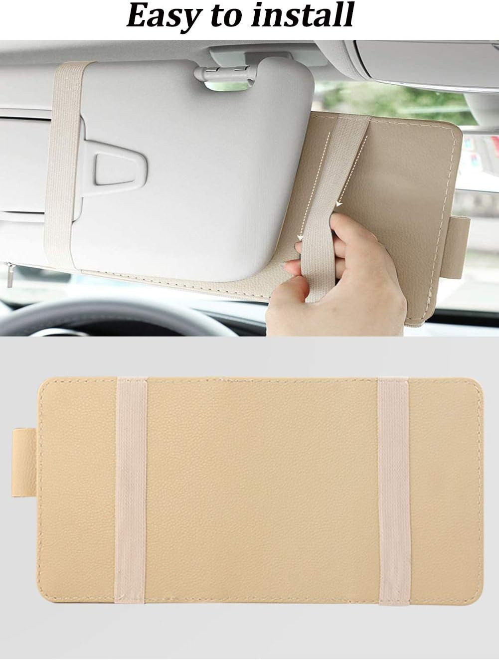 Multi-Pocket Car Sun Visor Organizer with Zipper & Elastic Straps