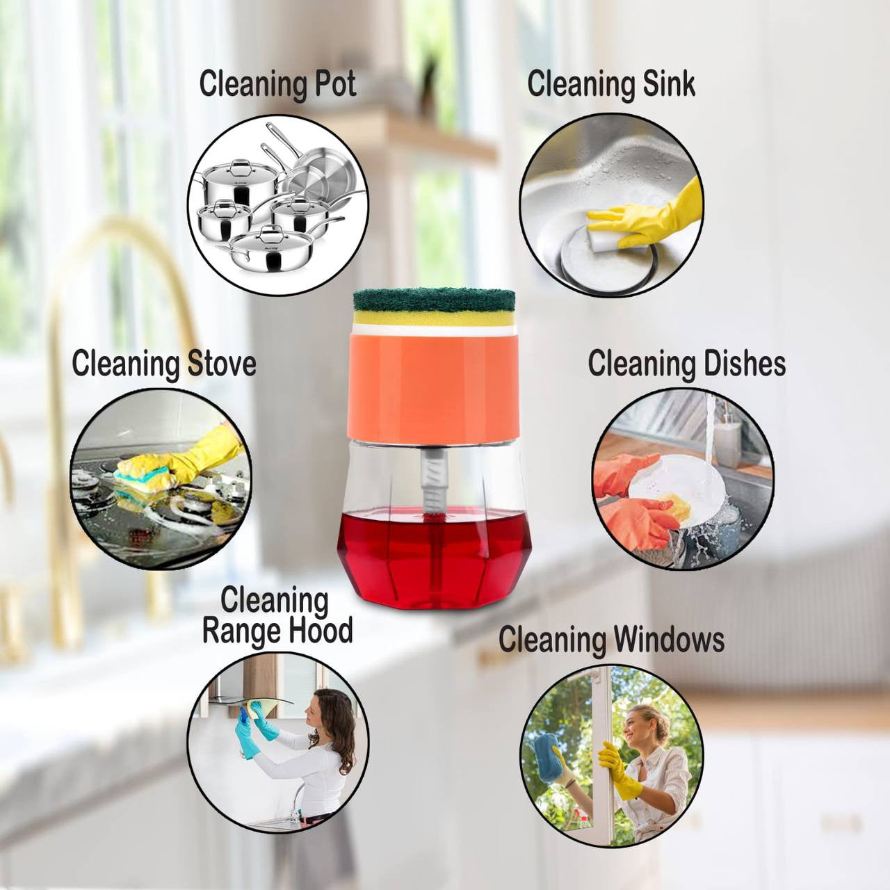 2-in-1 Round Soap Pump Dispenser with Sponge Holder for Kitchen