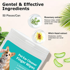 Dog & Pet Ear Cleaning Wipes - 50 Pack Finger Cover Wet Wipes