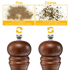 8-Inch Wooden Salt & Pepper Grinder Set with Adjustable Coarse Fineness