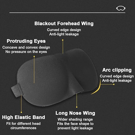 Black Eye Mask 3D Sleep Mask & Black Head Band for Rest