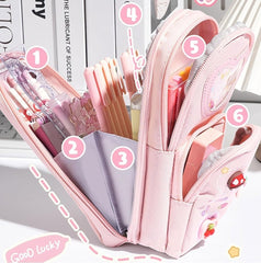 Cute Kawaii Pencil Case with Zipper, Stationery Organizer & Cartoon Design
