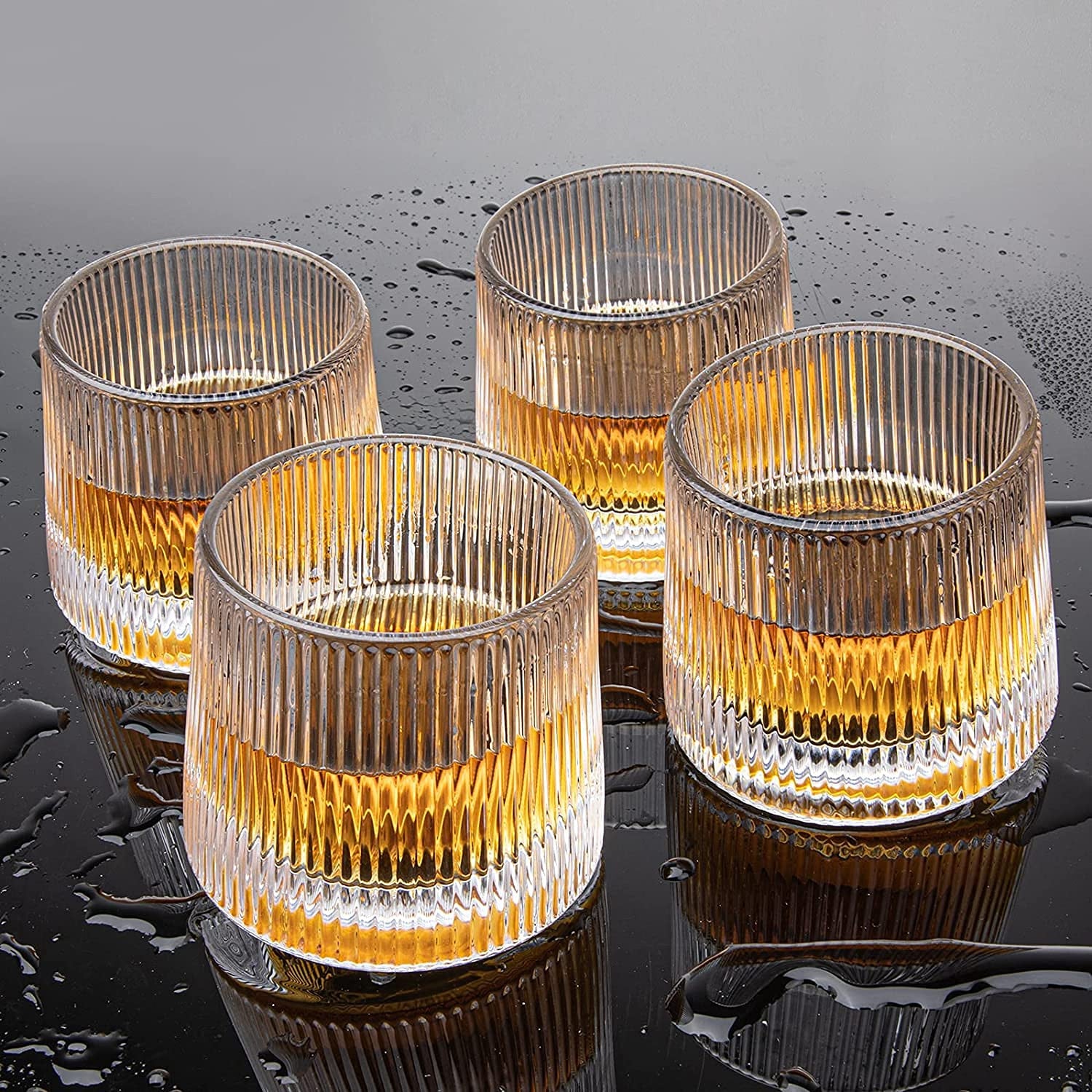 Set of 6 Rotatable Crystal Whiskey Glasses with Patterned Design