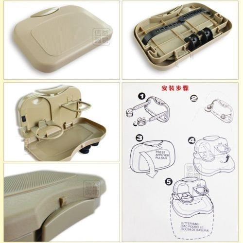 Foldable Car Travel Dining Tray with Storage and Tablet Holder