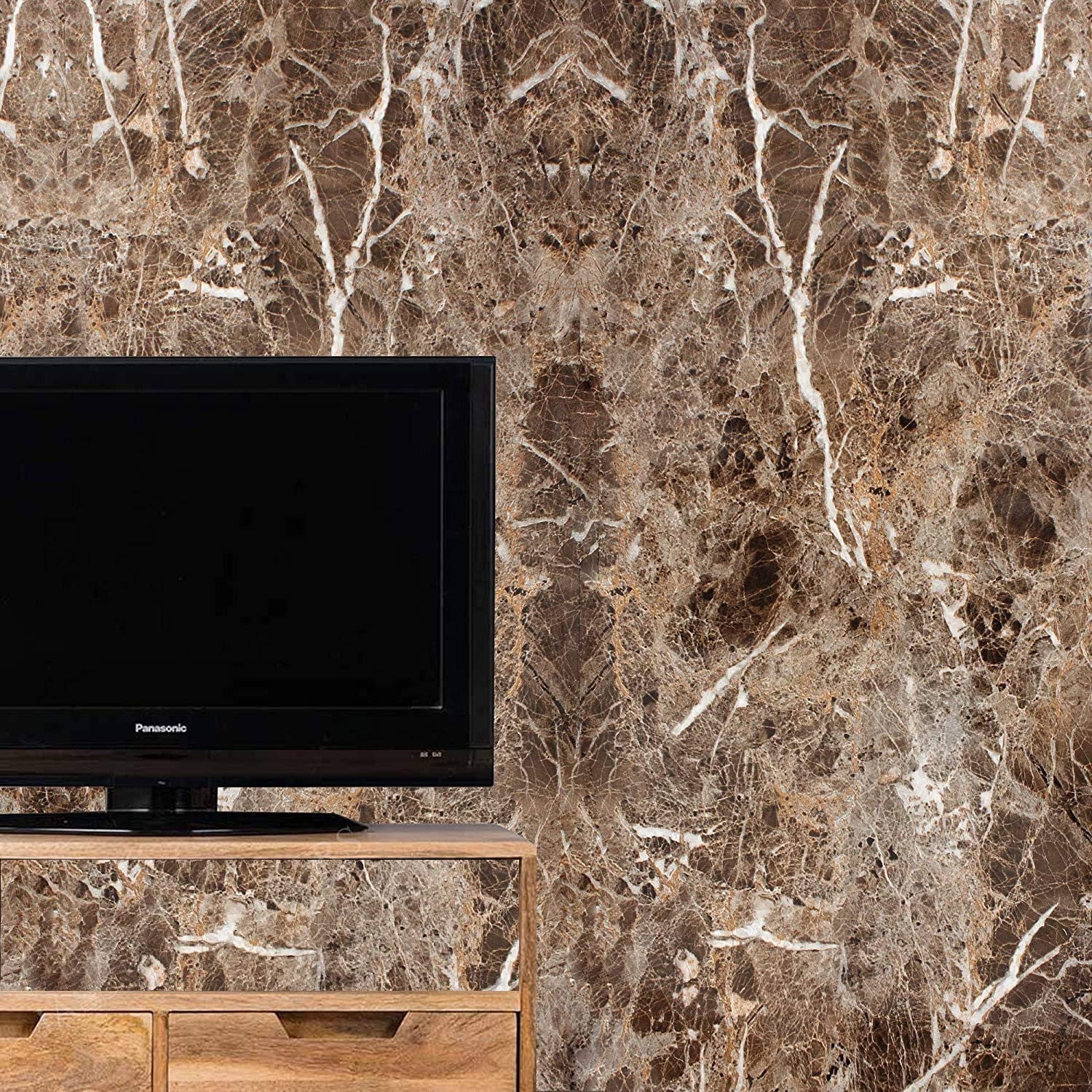 Brown Marble Aluminum Foil Kitchen Wall Sticker 60x200cm