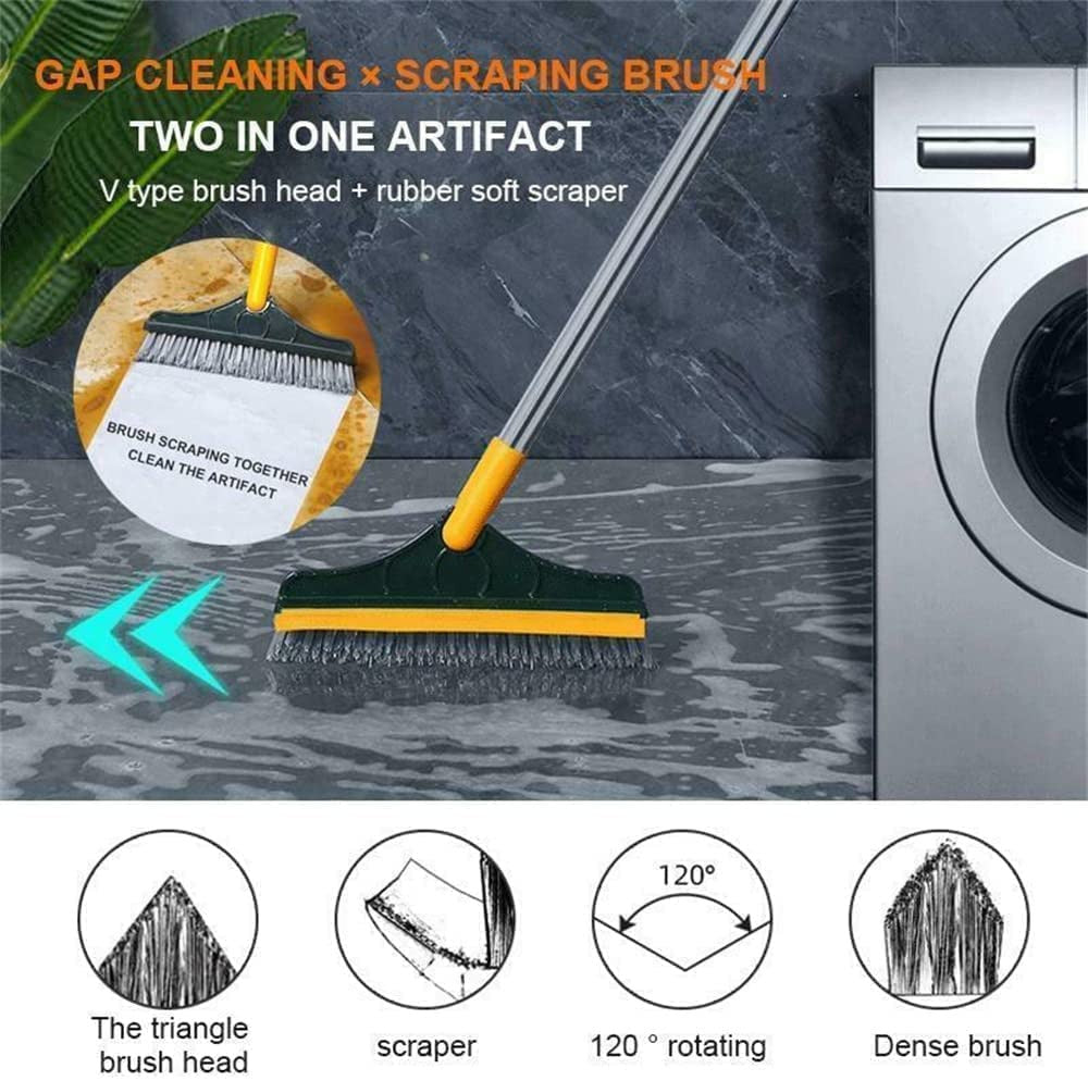 2-in-1 Tile Cleaning Brush with Scraper and Squeegee