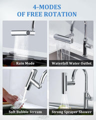 4-Mode Swivel Waterfall Kitchen Faucet with Splash-Proof & Shower Function