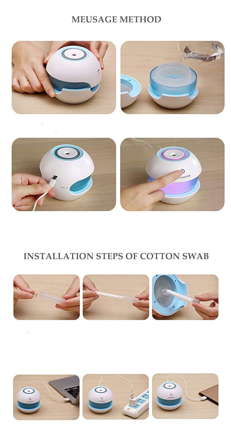 Diamond Cool Mist Humidifier with LED Night Light for Car & Office