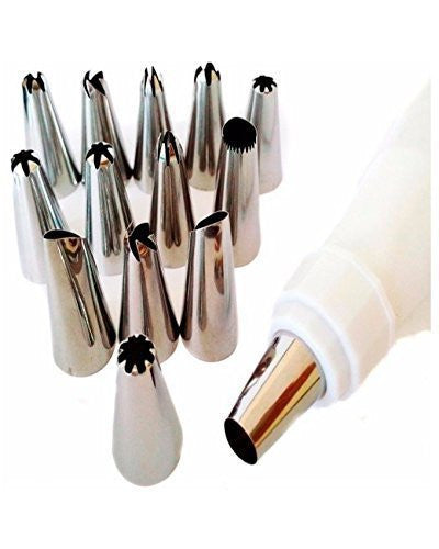Cake Decorating Set 15 Pcs with Steel Nozzles Reusable Icing Tips