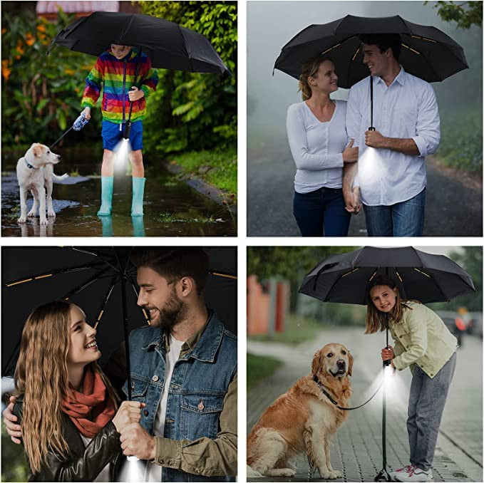 3-Fold Auto Open LED Travel Umbrella with Light, Large Size