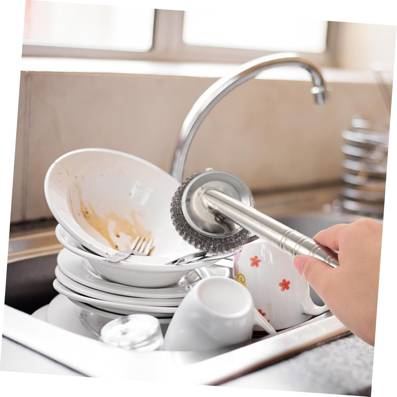 40-70 Character Product Name: Durable Stainless Steel Dish Scrubber Set with Steel Ball Brushes