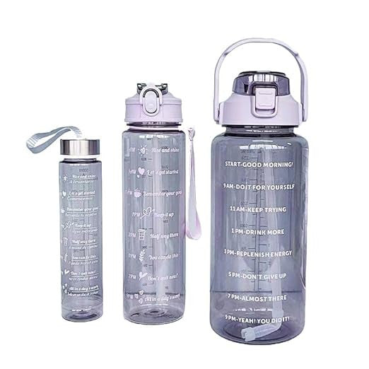 3-Pack Transparent Motivational Water Bottles for Drinking & Fitness