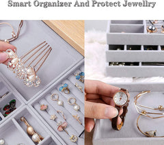 4-Pack Velvet Jewelry Trays - Grey Drawer Organizer Set