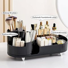 360° Rotating Makeup Organizer with Brush Holder