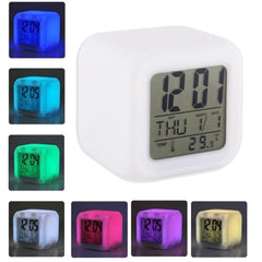 7-Color Changing Digital Alarm Clock with Temperature – White, 7.5cm