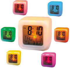 7-Color Changing Digital Alarm Clock with Temperature – White, 7.5cm