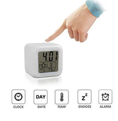 7-Color Changing Digital Alarm Clock with Temperature – White, 7.5cm