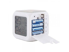 7-Color Changing Digital Alarm Clock with Temperature – White, 7.5cm
