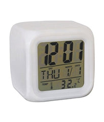 7-Color Changing Digital Alarm Clock with Temperature – White, 7.5cm