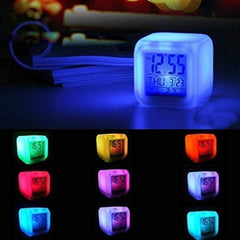 7-Color Changing Digital Alarm Clock with Temperature – White, 7.5cm