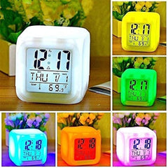 7-Color Changing Digital Alarm Clock with Temperature – White, 7.5cm