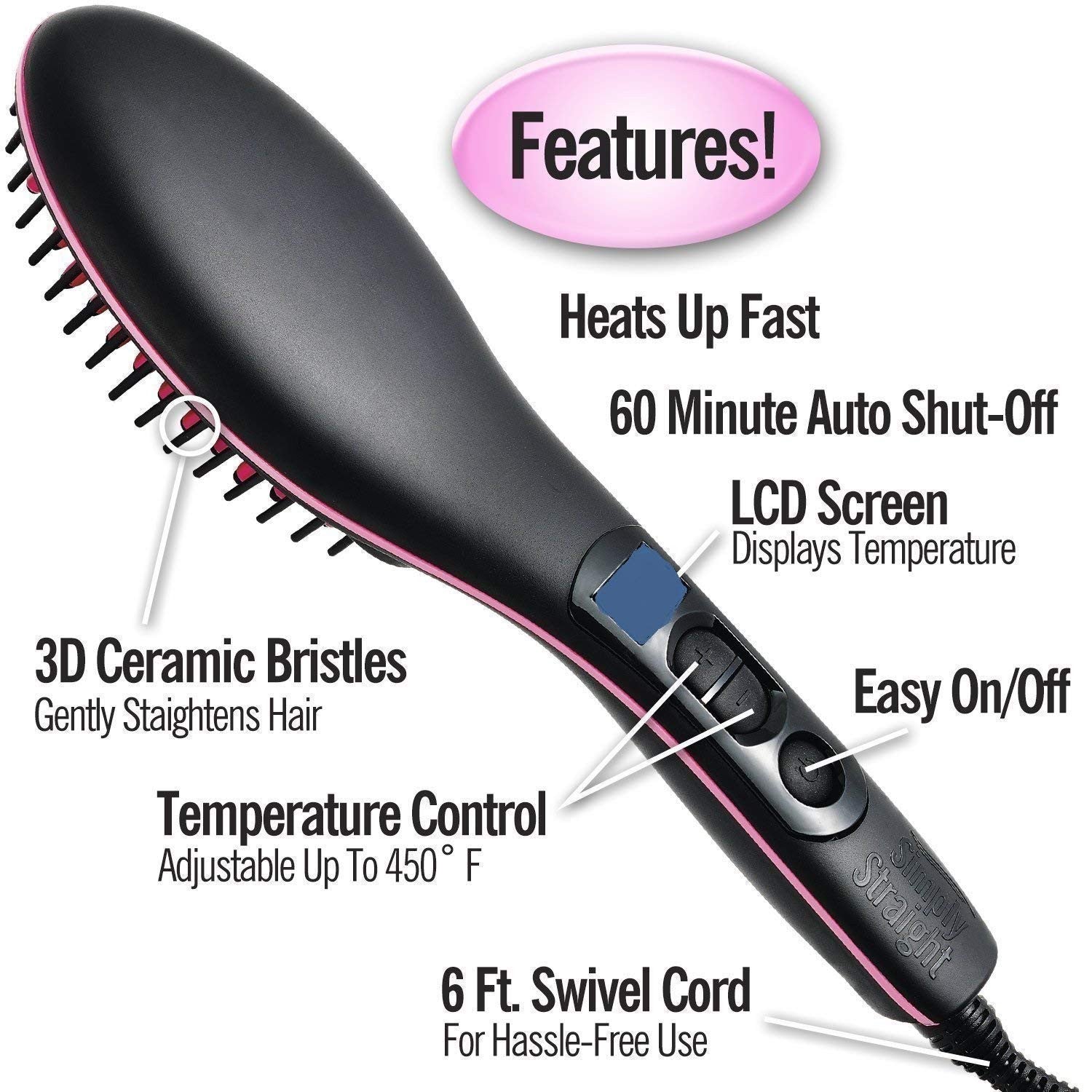 Simply Hair Straightener Brush - Ceramic Electronic Styling Tool