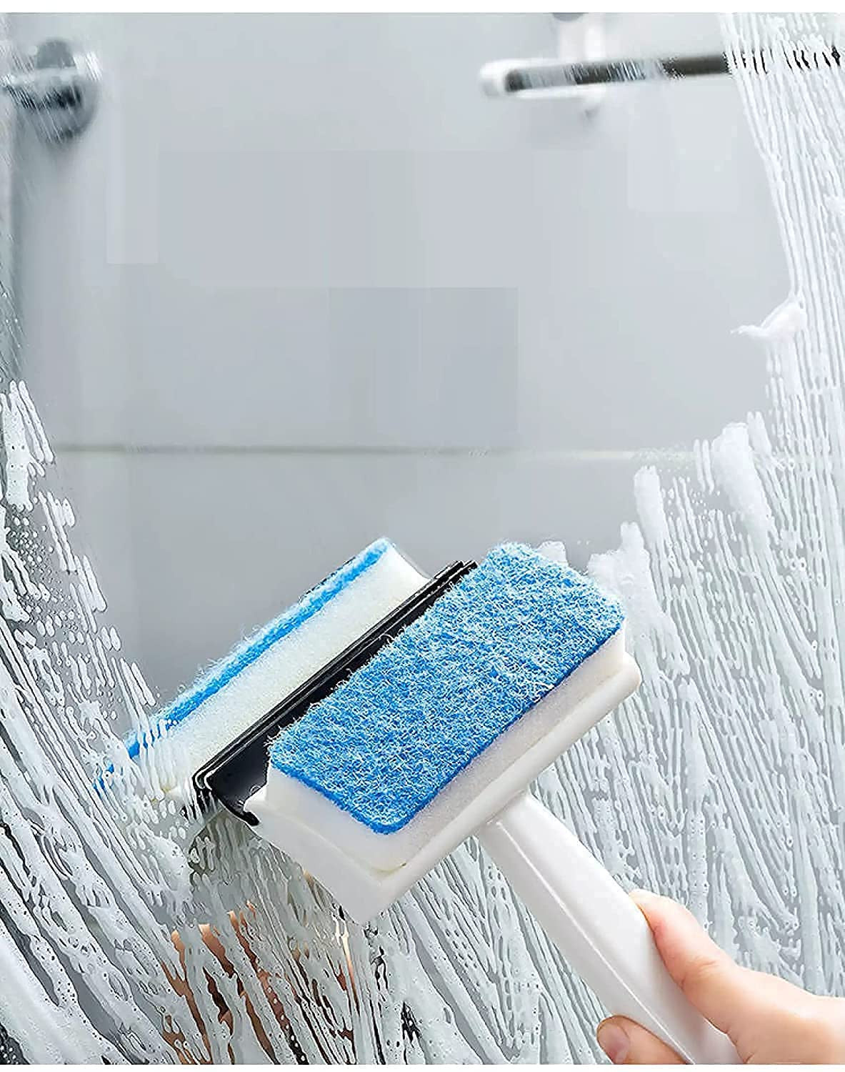 2-in-1 Glass Wiper & Cleaning Brush for Windows, Mirrors & Tiles