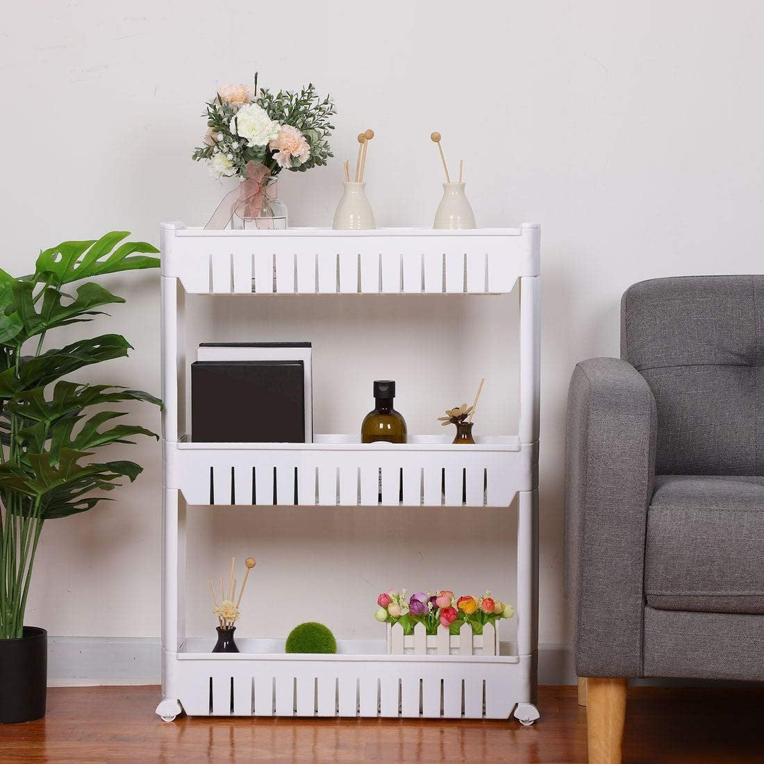 Slim 3-Layer Mobile Storage Rack for Kitchen, Bathroom & Bedroom