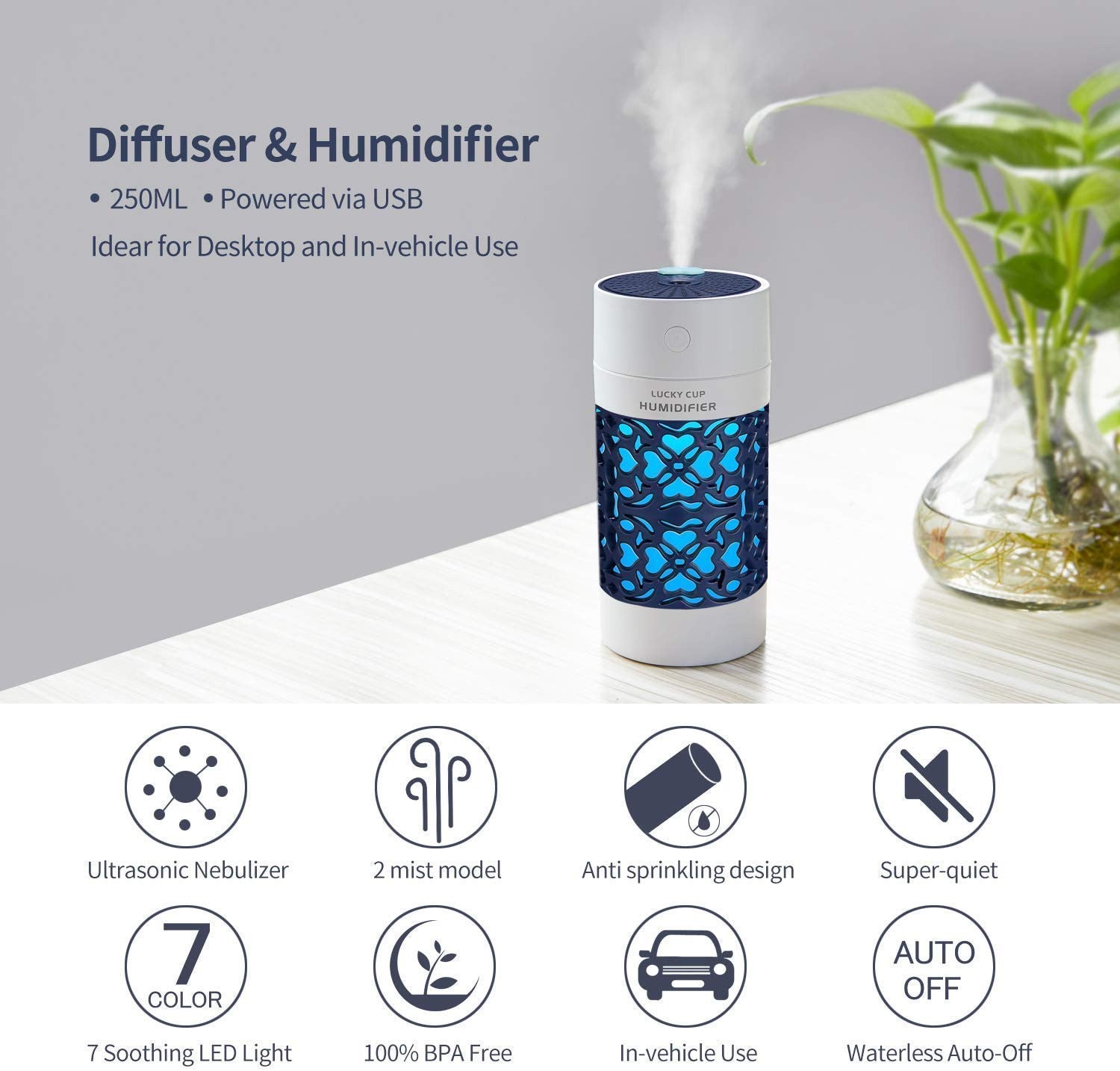 Magic Cup Cool Mist Humidifier with Essential Oil Diffuser & Night Light