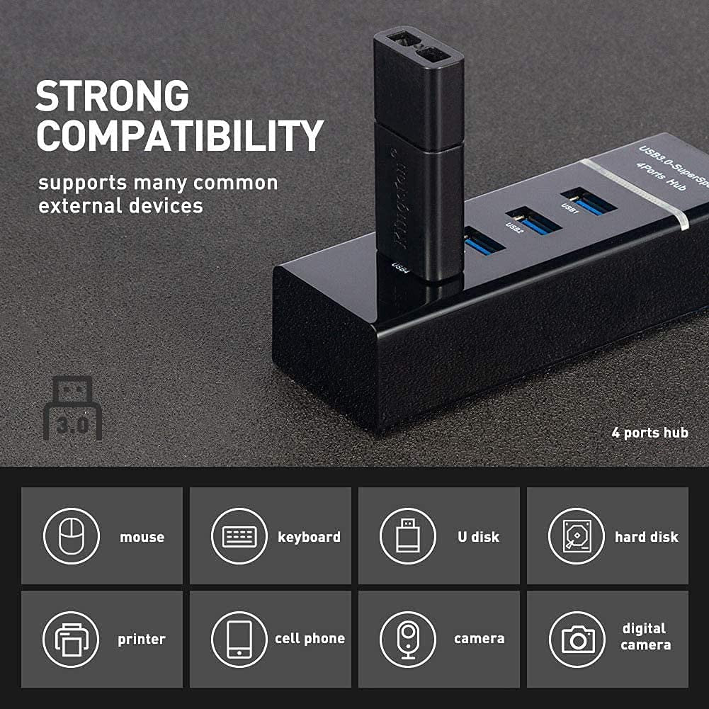 4-Port USB Hub with 1.2m Cable, USB 3.0, Bluetooth Support