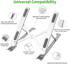 Aluminum Adjustable Laptop Stand for 10-15.6" Devices, Foldable & Portable