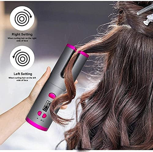 Wireless USB Rechargeable Auto Hair Curler with LCD Display and Adjustable Temp