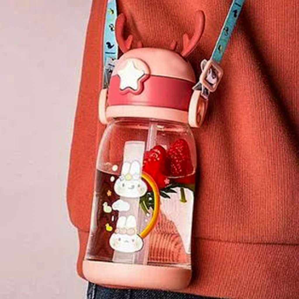 Cute Cartoon Animal Water Bottle with Straw for Kids & Travel
