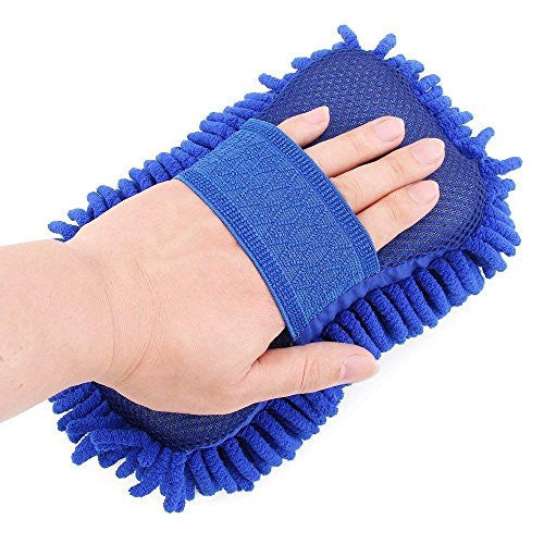 Multipurpose 2-in-1 Chenille Car Duster with Microfiber Mitts & Sponge
