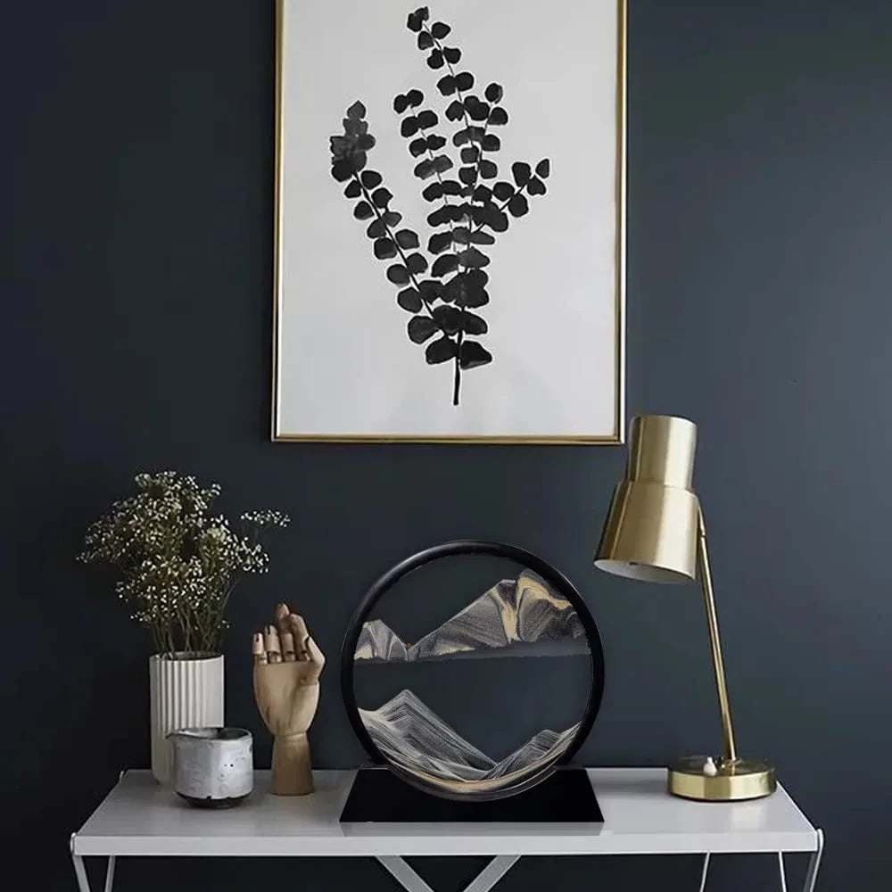 7-Inch Black Quick Sand Art Painting - 3D Moving Landscape Decor