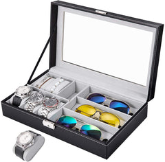 Elegant 6 Slot Watch & 3 Slot Sunglasses Organizer with Lock