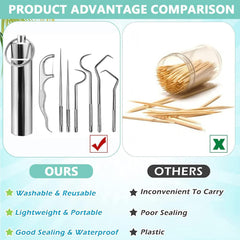 7-Piece Stainless Steel Dental Cleaning & Toothpick Pocket Kit