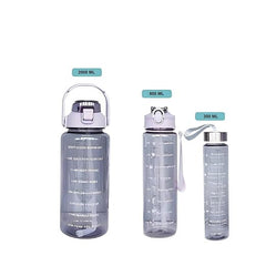 3-Pack Transparent Motivational Water Bottles for Drinking & Fitness