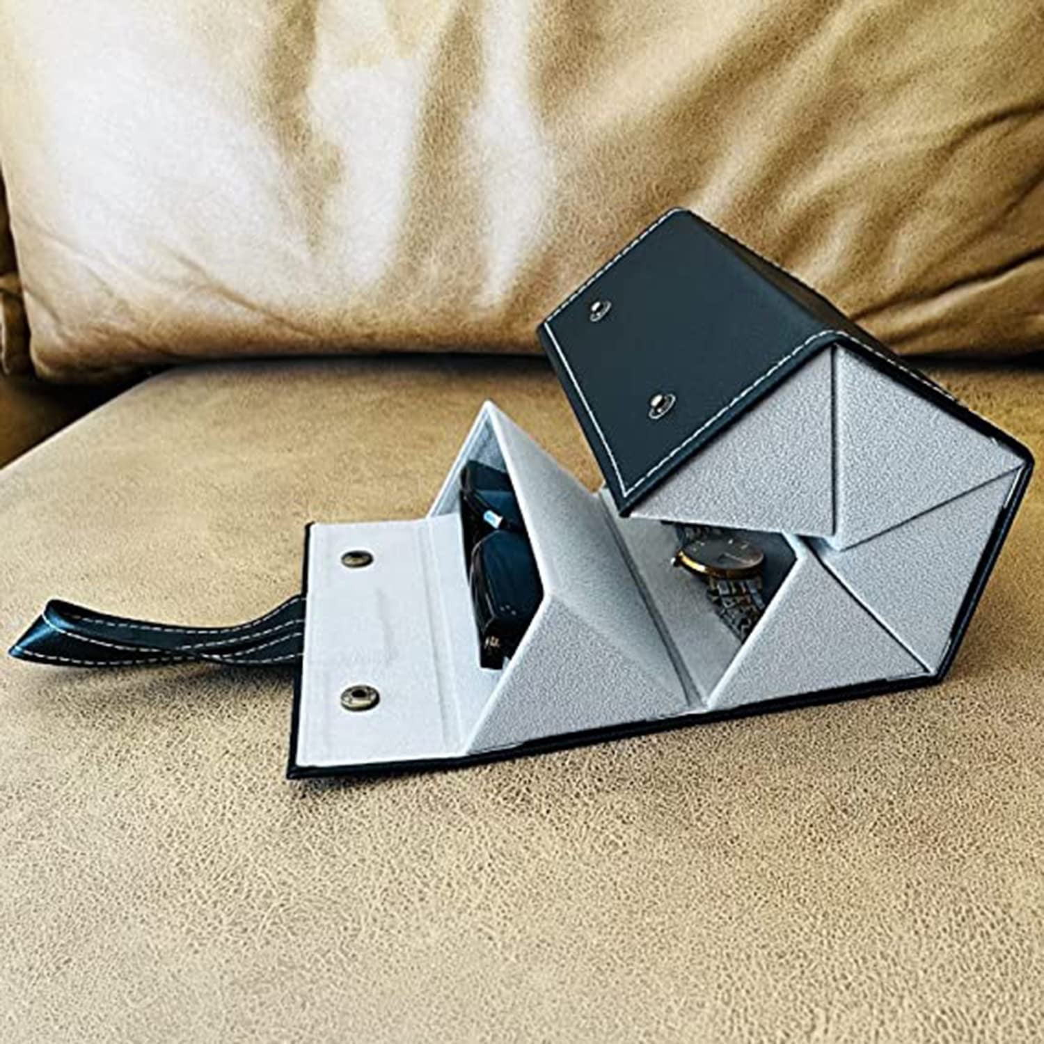 5-Slot Foldable Sunglasses Organizer Box with Durable PU Leather