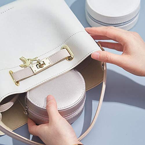 Round Mini PU Leather Jewelry Organizer Box for Travel and Storage