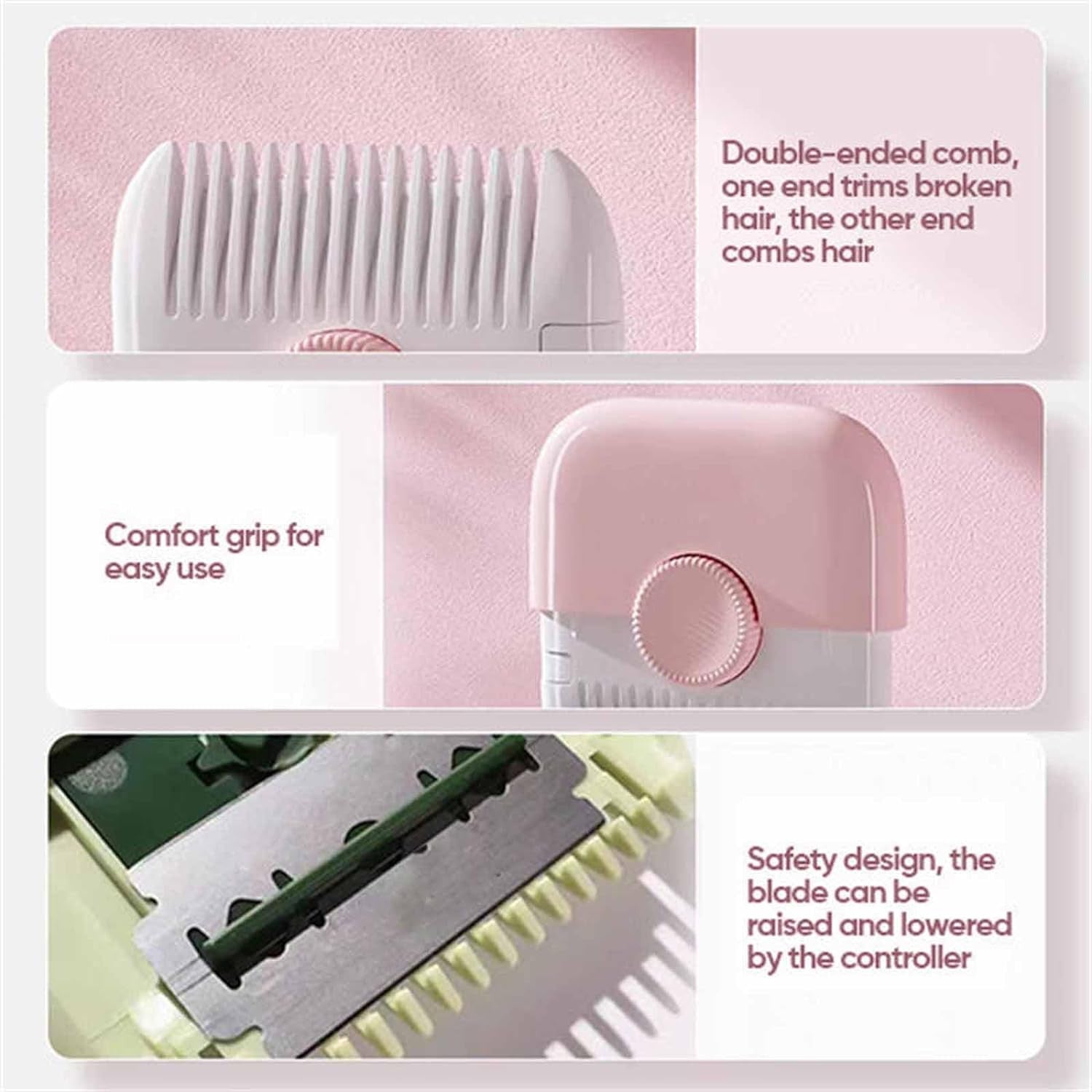 2-in-1 Kids Hair Trimmer & Comb for Split Ends with Replaceable Blades