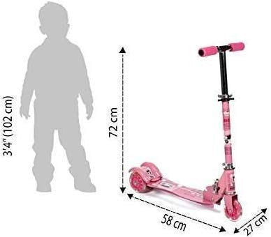Kids Pink 3-Wheel Foldable Scooter with Brake, Bell & LED