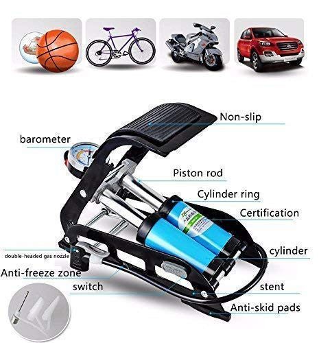 Dual Aluminum Cylinder Foot Pump with Pressure Gauge for Bikes Cars