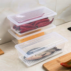 Transparent Fish and Vegetable Storage Container with Drain Plate and Lid - 1 Pc