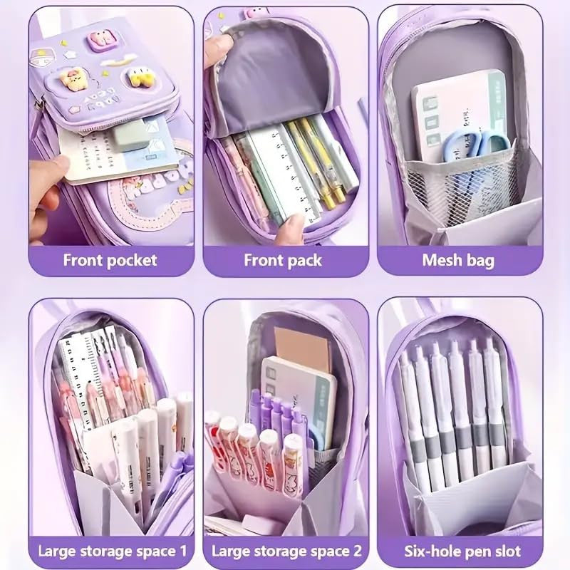 Cute Kawaii Pencil Case with Zipper, Stationery Organizer & Cartoon Design