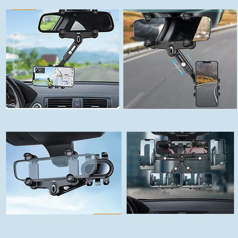 360° Rotatable & Retractable Mirror Phone Holder for Car