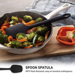 6-Piece Black Silicone Kitchen Spatula Set with Stainless Steel Core
