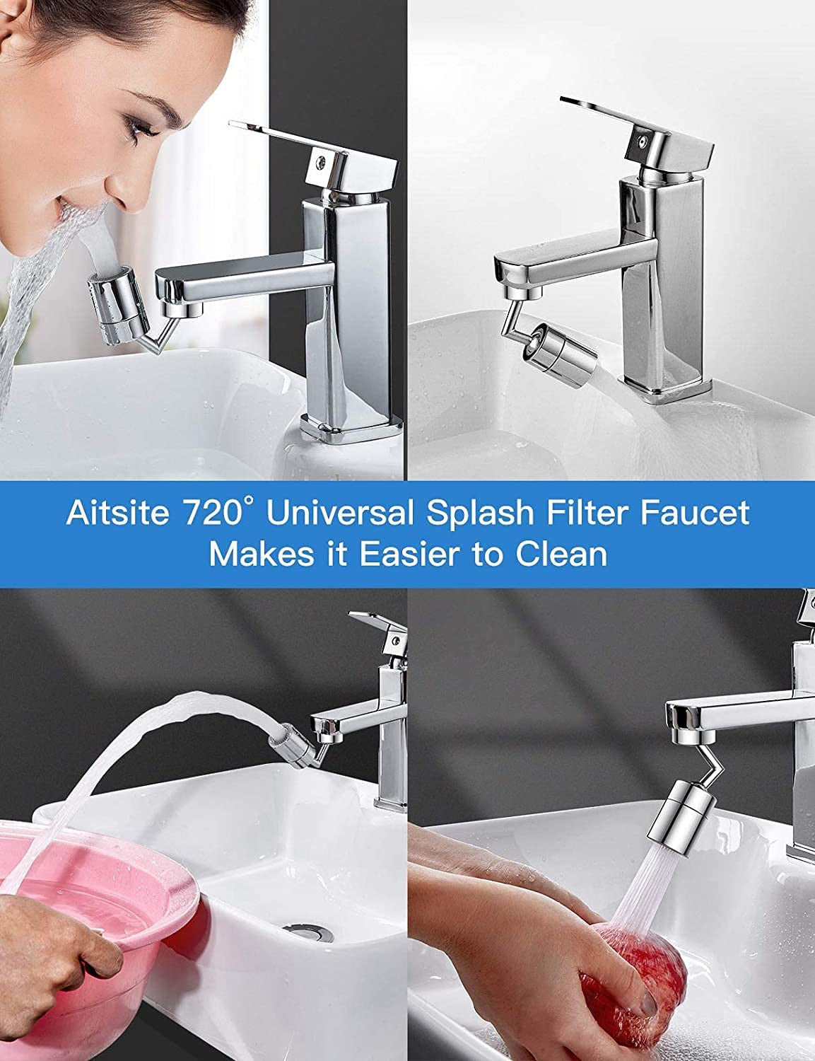 720° Rotating Faucet with Splash Filter and Dual Mode Water Flow